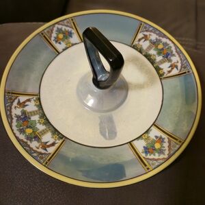 Vintage Noritake Hand Painted  Cake Plate / Serving Dish Blue Yellow Bird Fruit